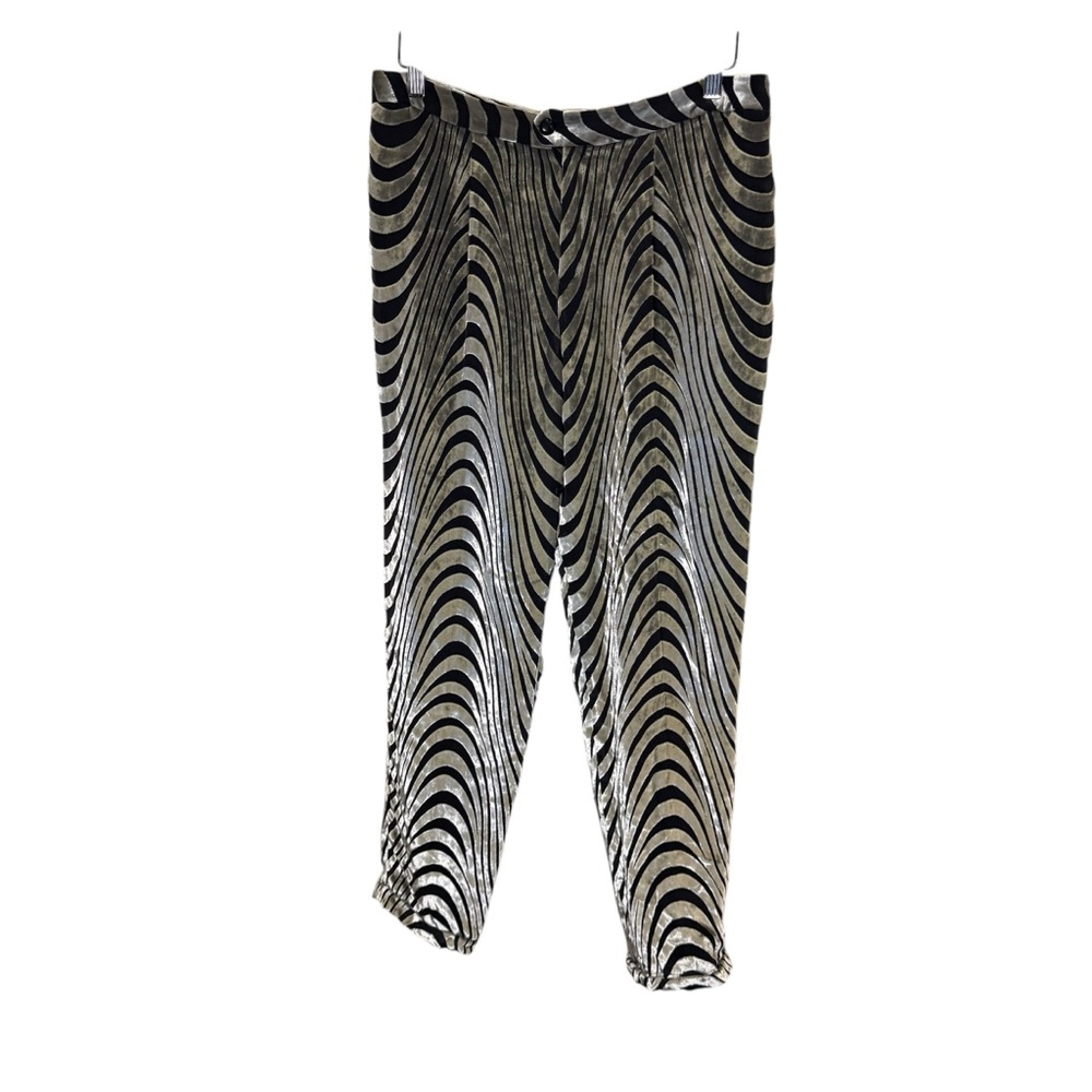Haute Hippie Women’s Black and Silver Velvet Burnout Zebra Stripe Pants sz 8